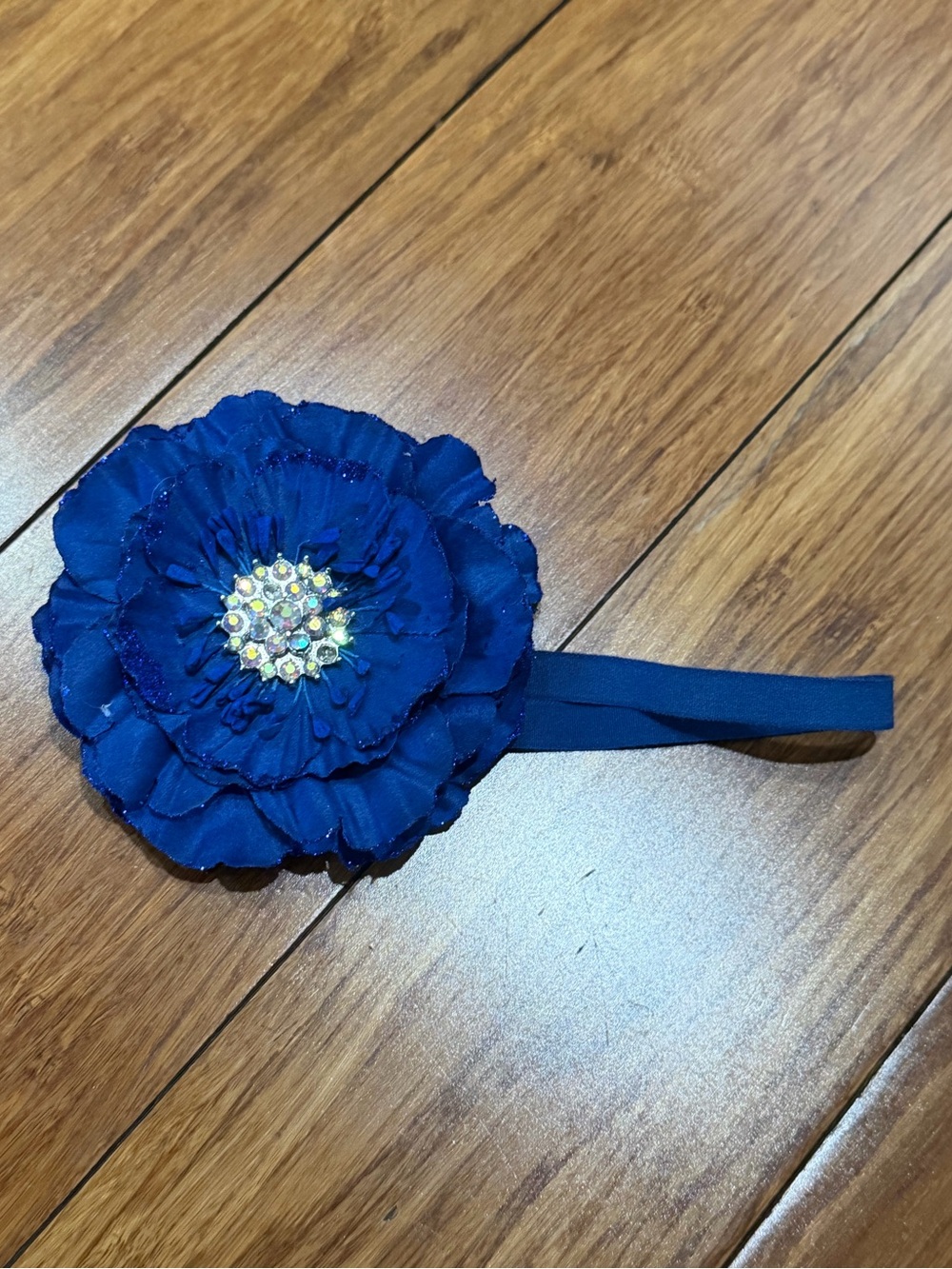 Navy Flower Headband with Crystal Center